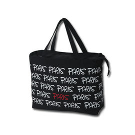 Zipper Souvenir Black Tote Bag , Canvas Cloth Bags Two Handle Eco Cotton