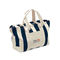 Strong Pure Cotton Canvas Tote Bag Striped Printing Type With Zipper Closure